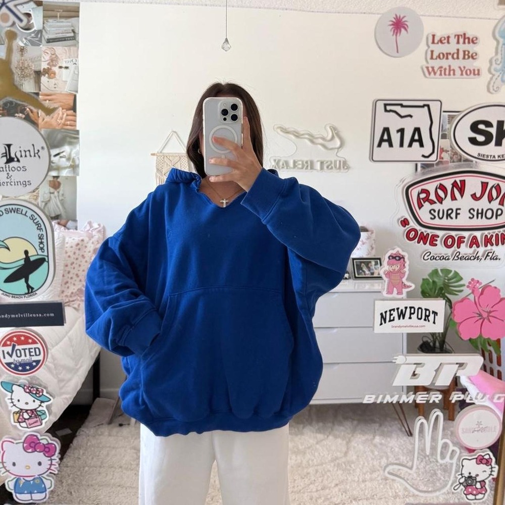 Royal blue free people movement embroidered hoodie